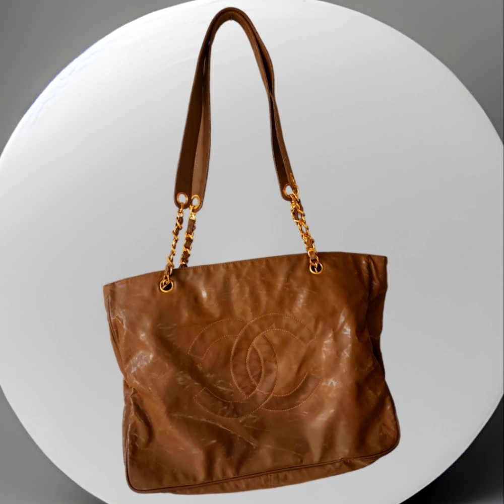 Chanel Large Brown PVC Gold Chain Tote